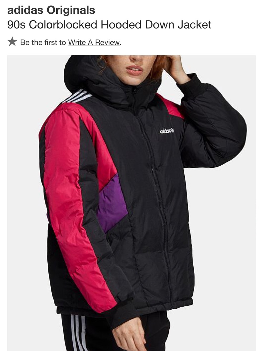adidas Black, Hot Pink & Purple Colorblock Puffer Jacket